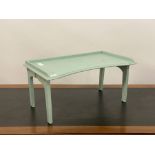 A blue painted hardwood folding breakfast in bed tray L59cm