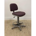 A vintage machinists type rise and fall swivel chair, with adjustable back rest H46cm