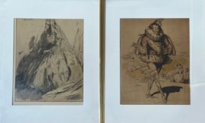 A pair of William Nicholson theatrical prints of Miss Havisham and Chicot both in a gold metal