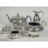 A Edwardian style three piece circular Epns tea set comprising tea pot, two handled sugar basin