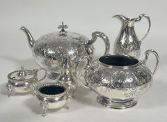 A Edwardian style three piece circular Epns tea set comprising tea pot, two handled sugar basin