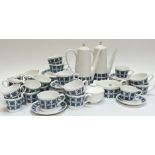 A Royal Tuscan fine bone china tea/coffee service decorated with blue tile 'Charade' designs