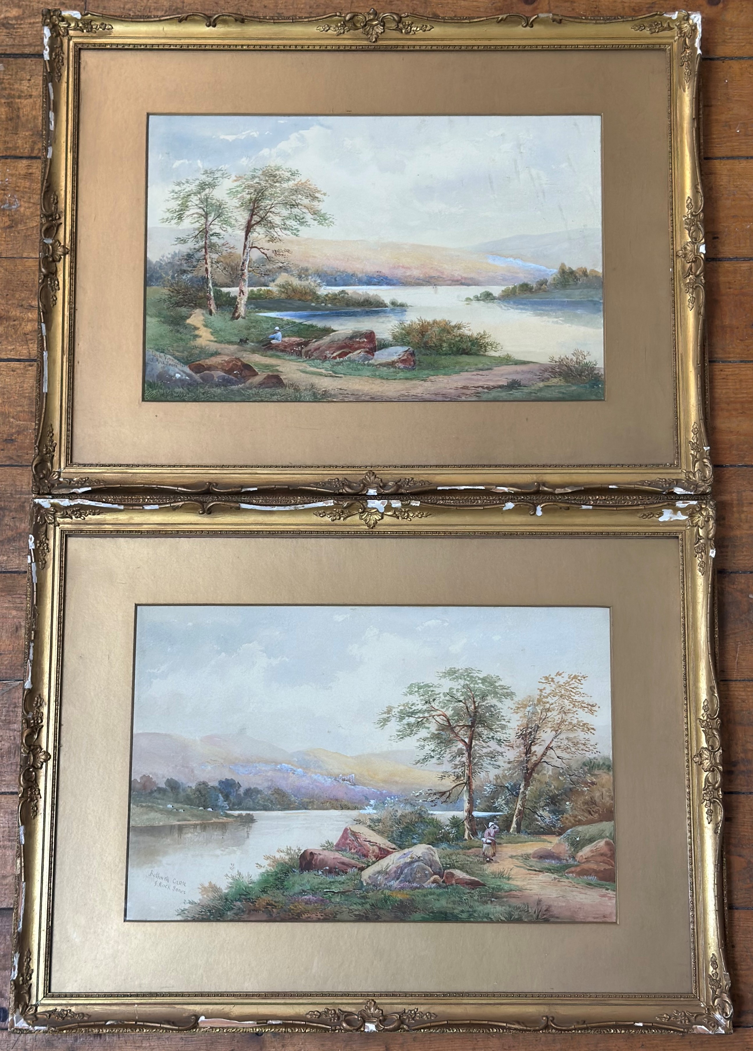 J.Rock Jones (British) Bothwell Castle, watercolour in gilt glazed mounted frame (a/f) and a - Image 2 of 2