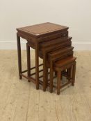 A Chinese carved hardwood nest of four tables, raised on straight supports H66cm, W41cm, D35cm