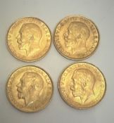 A four George V gold sovereigns dated, 1911, two 1913 and 1925, 32.09g (4)