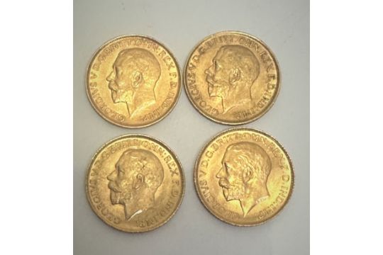 A four George V gold sovereigns dated, 1911, two 1913 and 1925, 32.09g (4) - Image 1 of 2