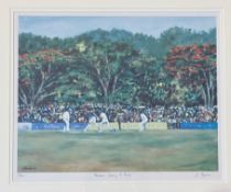 J.Bowen "Hussain's Century at Kandy", a limited edition print 35/400 (signed bottom right) (in green