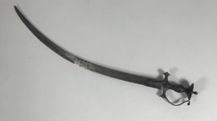 A 19thc Indian Tulwar steel hilt on curved plain blade (83cm)