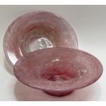 Two Scottish art glass bowls with pink/clear glass and wide rim, possibly Strathearn/Monart/