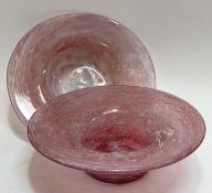 Two Scottish art glass bowls with pink/clear glass and wide rim, possibly Strathearn/Monart/