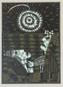 Ian MacIntyre, Pittenweem Fireworks, linocut 3/3 in a lined mounted glazed frame (signed pencil