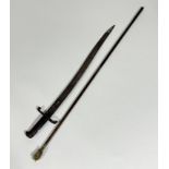 An 1856 British Yataghan bayonet, missing one grip and no scabbard together with a two part gun