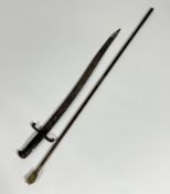 An 1856 British Yataghan bayonet, missing one grip and no scabbard together with a two part gun