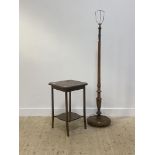 A turned walnut lamp standard, early to mid 20th century, (H158cm) together with an oak side