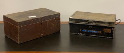 A 19th century deed box, together with a scumbled harwood box (2)