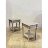 Oka, a pair of contemporary Gustavian style grey painted bedside tables, each fitted with a drawer