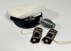 A WWII period Naval Officer's cap, removable bullion badge and removable white cover, two shoulder
