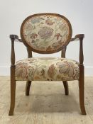 A walnut framed bedroom chair, fist half of the 20th century, the oval back and seat upholstered