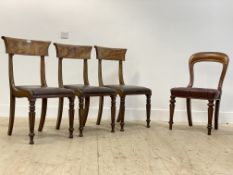 A set of three Regency mahogany dining chairs, shaped crest rail over wheat sheaf carved, moulded,