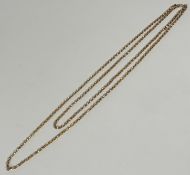 A Victorian style 9ct gold double oval link guard chain necklace with circular clip fastening and