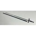 A Masonic sword with black fittings and leather scabbard, etched blade, TOYE. KENNING AND SPENCER (