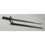 A French Gras bayonet dated 1878 in steel scabbard (overall: 80cm)