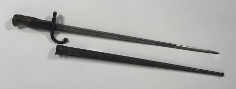 A French Gras bayonet dated 1878 in steel scabbard (overall: 80cm)