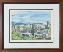 Keith Clarke, Edinburgh North Bridge & Old Town scene, watercolour 65/500 limited edition print (