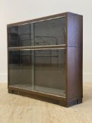 Minty, a glazed oak two height stacking bookcase, mid 20th century, H80cm, W89cm, D23cm