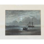 Signed indistinctly, harbour night scene, watercolour signed and dated bottom left in a gilt mounted