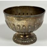 A Victorian Birmingham silver miniature rose bowl of half lobbed design raised lobbed base, (H x 9cm