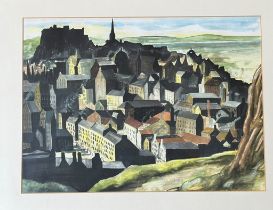 A.Watt, print of the Old Town of Edinburgh in a black mounted frame (27cmx38cm)