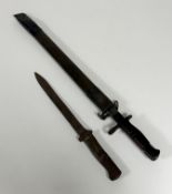 A 1917 US Remington bayonet in green leather scabbard (a/f), together with a Mauser M188/98 knife