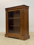 A Victorian boxwood strung walnut pier cabinet, with floral cast gilt metal mounts flanking a glazed