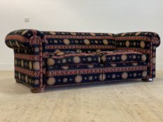 Duresta, a large two seat chesterfield sofa, upholstered in a chenille type fabric with sunburst