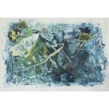Nancy Black, Aqua mono print in a wooden glazed frame (signed pencil bottom right dated 96) (