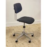 A Vintage rise and fall desk chair, with reclining back rest and chrome plated five point swivel