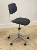 A Vintage rise and fall desk chair, with reclining back rest and chrome plated five point swivel