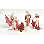 Katzhutte, a group of four Art Deco porcelain figures in pink including, a figure with arm