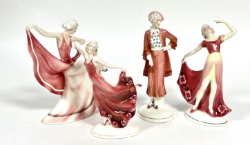 Katzhutte, a group of four Art Deco porcelain figures in pink including, a figure with arm