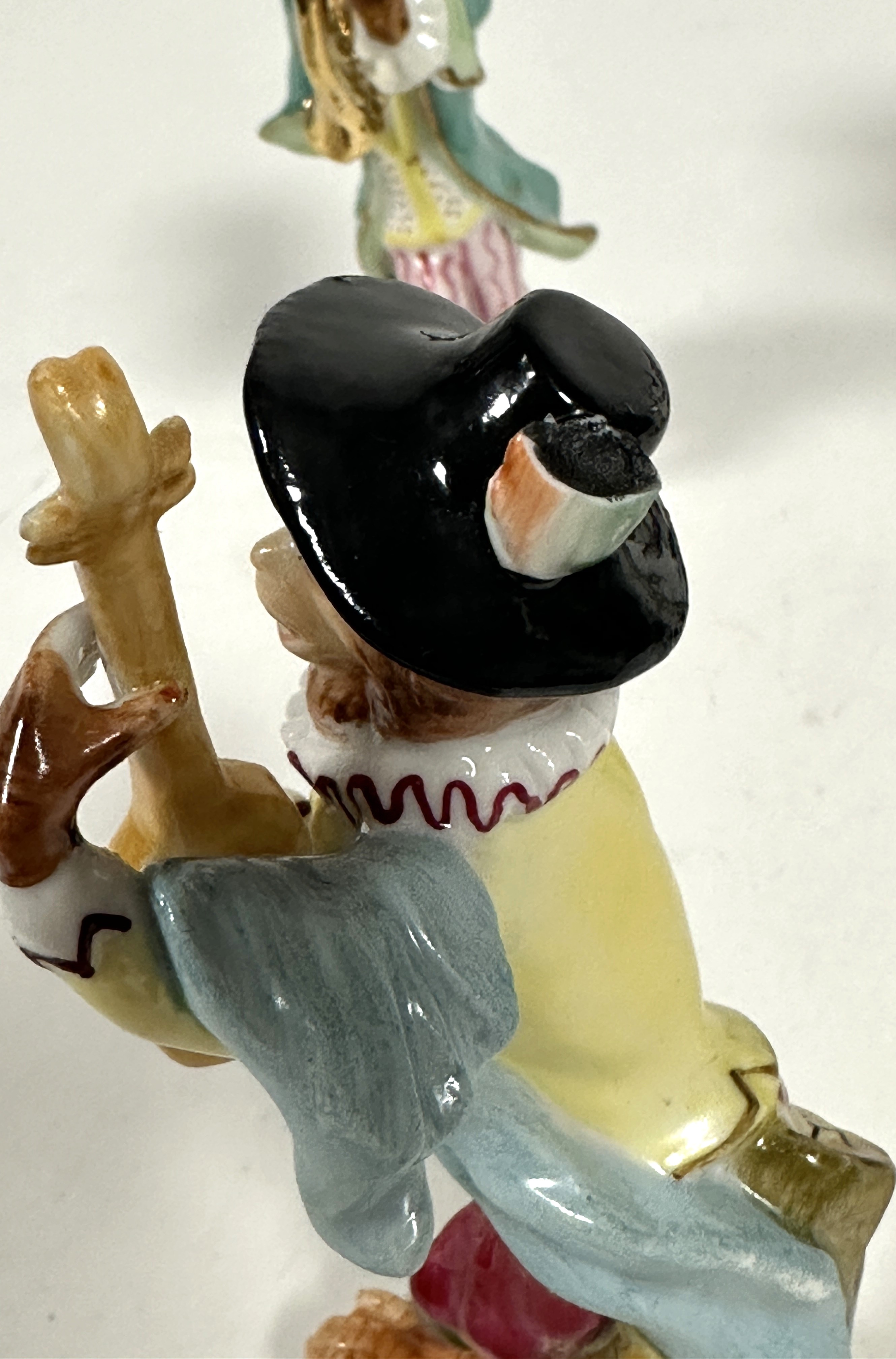 A 20thc porcelain Meissen style six piece Monkey band group of figures decorated with polychrome - Image 2 of 4
