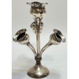 A hallmarked Birmingham silver four trumpet epergne by J Gloster (1938) (h- 18cm)