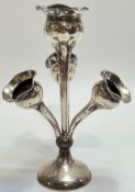 A hallmarked Birmingham silver four trumpet epergne by J Gloster (1938) (h- 18cm)