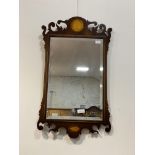 A Georgian style inlaid mahogany fret cut wall mirror with bevelled plate 91cm x 55cm