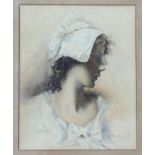 Evelyn Brown (nee Thompson, Scottish, fl. early 20thc), Portrait of a Girl in a White Cap, signed