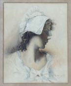 Evelyn Brown (nee Thompson, Scottish, fl. early 20thc), Portrait of a Girl in a White Cap, signed