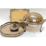 A mixed group of silver plated items comprising a rectangular tray with baroque style rim (w- 32cm),