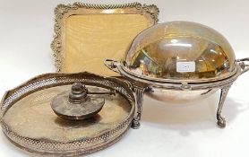 A mixed group of silver plated items comprising a rectangular tray with baroque style rim (w- 32cm),