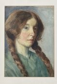 Alexa Thompson (Scottish, fl early 20thc) Self portrait, attributed verso, framed (24.5cmx17cm)