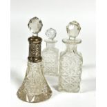 A Edwardian crystal conical Birmingham silver mounted top perfume bottle with faceted ball